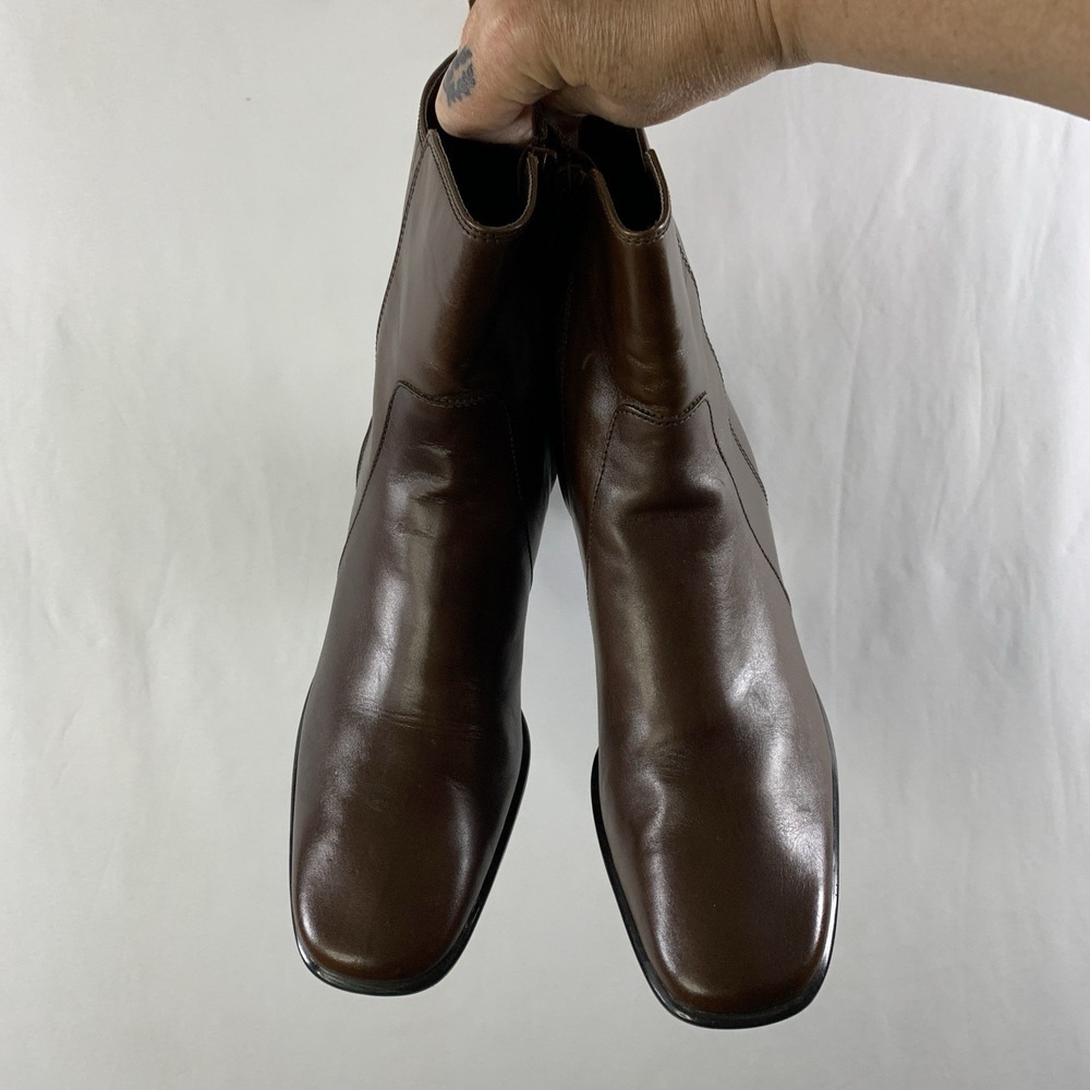 Antonio Melani Womens Leather Heeled Boots 9.5 M Brown Y2K Minimalist Euro Chic - Picture 2 of 14